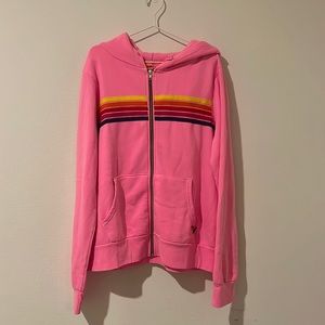 RARE AVIATOR NATION NEON PINK 5 STRIPE HOODIE